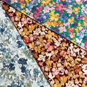 LIBERTY FABRICS リバティプリント イタリア製タナローン生地＜Lily  Jane＞(リリー・ジェーン)【イエロー×オレンジ/ボルドー地】3634249-24BU《2024AW The Curated Floral》 |  2024年秋冬柄(The Curated Floral) | リバティ・ファブリックス正規販売店｜生地の通販メルシー