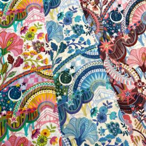 イタリア製 バリエ ジャケット リバーシブル 総柄 色彩 花柄 デニム ジャケット 花柄 刺繍 ジッパーポケット シルバー ボタン