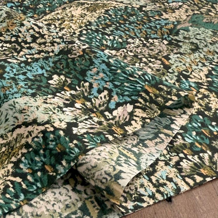 【美品】コンパニーアイタリアーナ　イタリア製　ファー　ポンチョ　グリーン LIBERTY FABRICS リバティプリント イタリア製タナローン生地