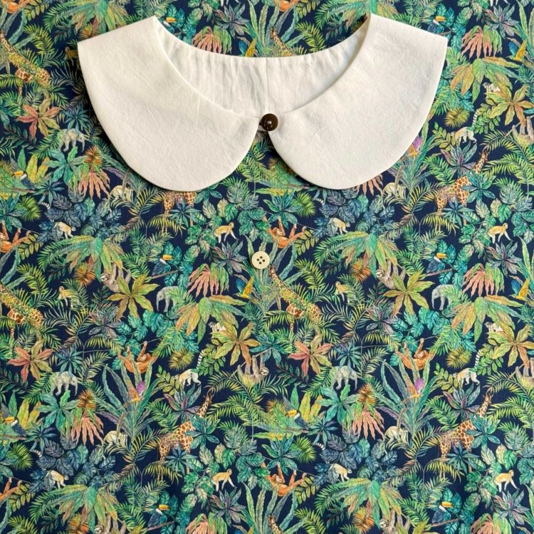 【英国リバティファブリック】緑地小鳥・折りたたみ式ステッキ☆チャップリン（309 LIBERTY FABRICS リバティプリント イタリア製タナローン生地＜Little