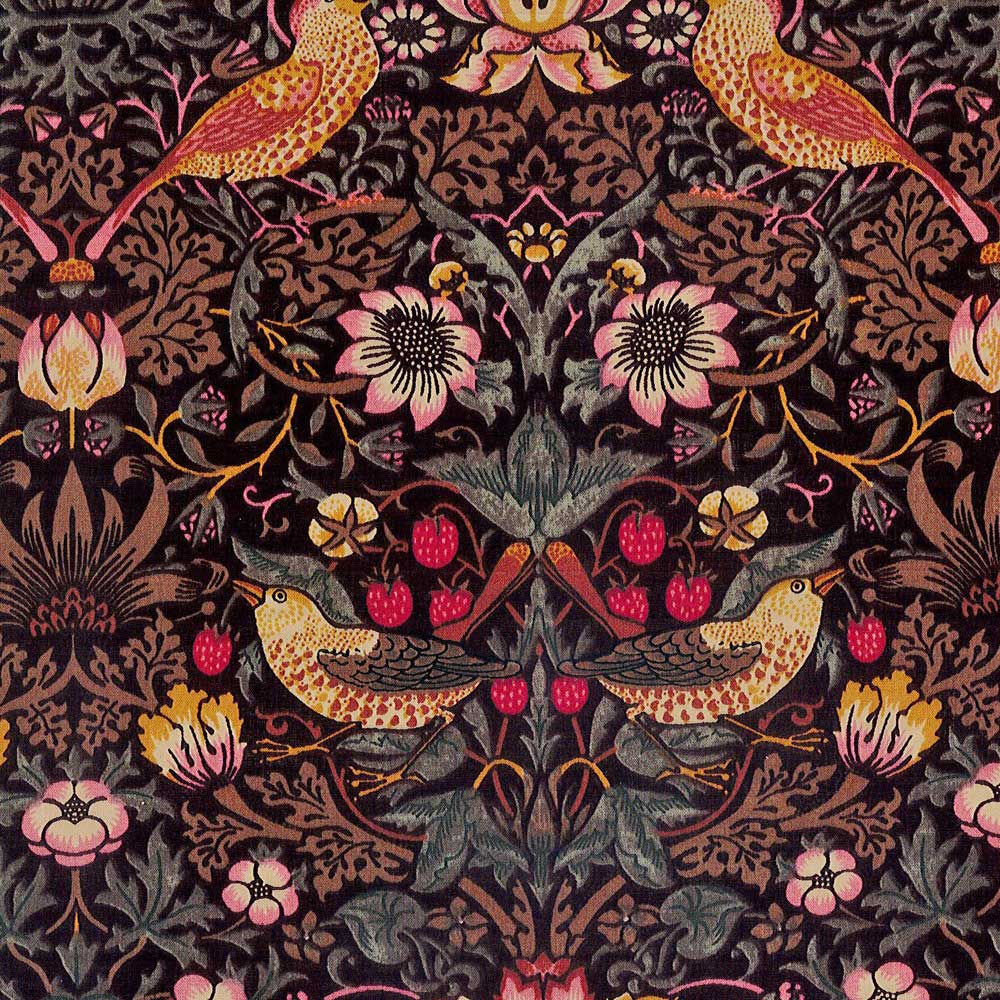 moda fabrics(モダ・ファブリックス)William Morris ウィリアムモリス 綿ローン生地＜Strawberry  Thief＞(ストロベリースィーフ)いちご泥棒＜DAMASK BLACK(ダマスクブラック)＞8176-11W