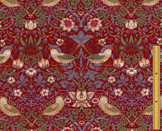 moda fabrics(モダ・ファブリックス)William Morris ウィリアムモリス シーチング生地＜Strawberry  Thief＞(ストロベリースィーフ)いちご泥棒＜DAMASK RED(ダマスクレッド)＞8176-47