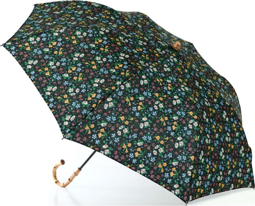 LIBERTYリバティプリントを使った晴雨兼用折り畳み傘パラソル(日傘)＜Maria＞(マリア)BKブラック 970000