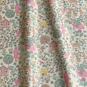 LIBERTY FABRICS リバティプリント 国産綿麻シーチングつや消しラミネート生地＜Symbols＞(シンボルズ)【ピンク ×グリーン】(ビニールコーティング生地)CLLAMI-DC32256L-J22M《メルシー創業70周年記念柄 Merci's Platinum  Jubilee 2022》 | メルシー70周年記念 「Symbols ...