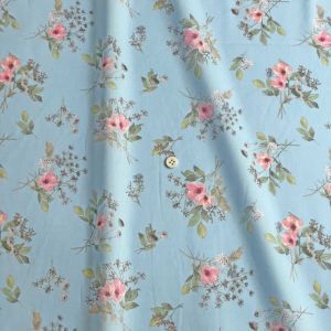 LIBERTY FABRICS リバティプリント 国産タナローン生地＜Irma's  Bouquet＞(イルマズブーケ)【サックス地×ピンク花】DC34397-J24F | メルシー本店10周年記念コレクション | リバティ ・ファブリックス正規販売店｜生地の通販メルシー