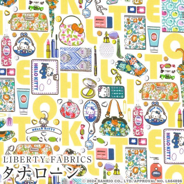 ハローキティ×リバティファブリックス LIBERTY FABRICS 国産タナローン生地＜Hello Kitty Necessities＞(ハローキティ・ネセシティーズ)【イエロー】DC34426-J24B  | ハローキティコラボ柄(50TH ANNIVERSARY) | リバティ・ファブリックス正規販売店 ...