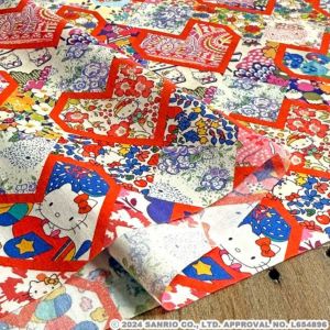 ハローキティ×リバティファブリックス LIBERTY FABRICS 国産タナローン生地＜Patchwork Hearts＞(パッチワーク・ハーツ)【レッドハート】DC34428-J24A  | ハローキティコラボ柄(50TH ANNIVERSARY) | リバティ・ファブリックス正規販売店｜生地の通販メルシー