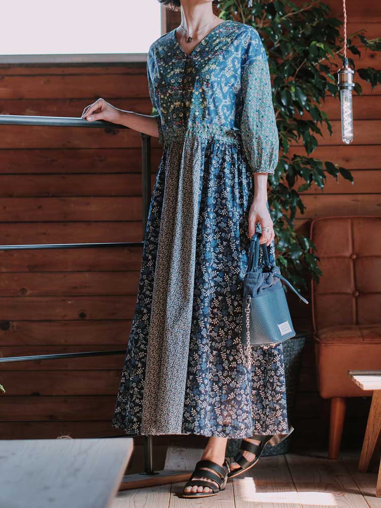 LIBERTY FABRICS リバティプリントを使ったパネル切り替えワンピース